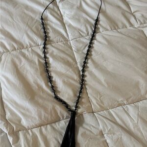 Elegant Black Beaded Necklace with Tassel